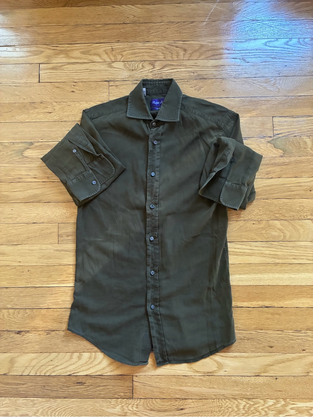 RALPH LAUREN - Purple Label Olive Green Men's Button-Up Shirt 100% cotton